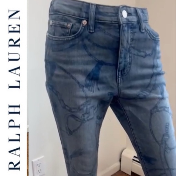 Ralph Lauren Equestrian Lasso Tack Horse Bit Crop Denim Jeans - Picture 3 of 13